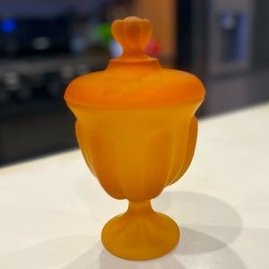 Viking Glass Vintage 1960’s Frosted Satin Amber Finish Candy Jar with Lid *Rare*